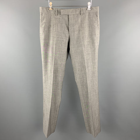 PS by PAUL SMITH Talla 32 Pantalones de vestir con parte delantera plana de lana gris jaspeado