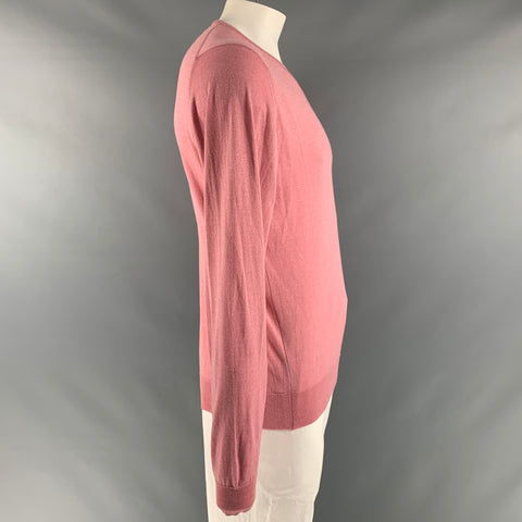 JOHN SMEDLEY Size L Pink Wool Cotton V-Neck Pullover