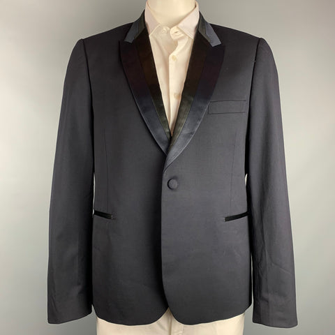 PAUL SMITH Size 46 Navy & Black Wool Peak Lapel Sport Coat