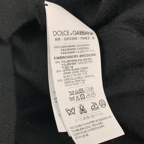 DOLCE &amp; GABBANA Taille M Pull à col rond en cachemire appliqué noir