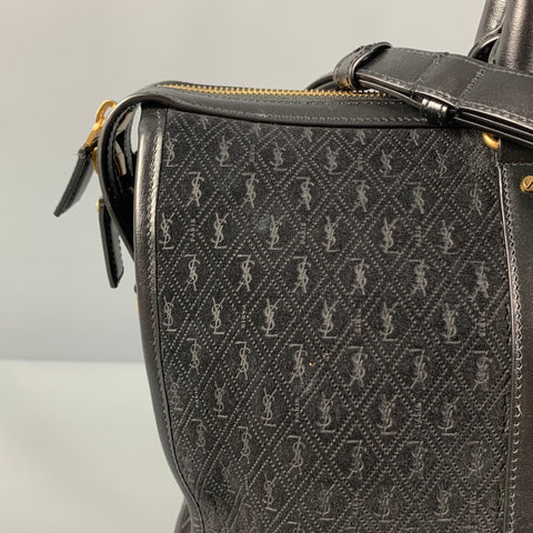 SAINT LAURENT Black Monogram Suede Leather Tote Handbag