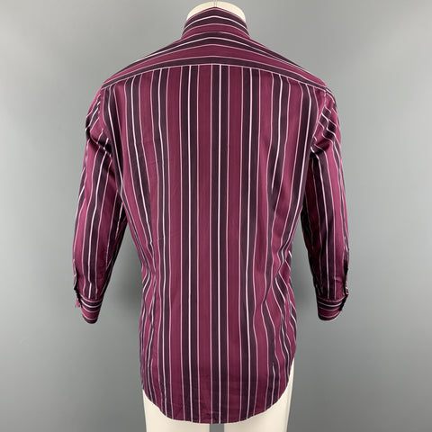 TED BAKER Size M Burgundy Stripe Cotton Spread Collar Button Up Long Sleeve Shirt