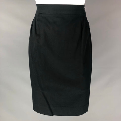 YVES SAINT LAURENT Size 8 Black Cotton Solid Pencil Below Knee Skirt
