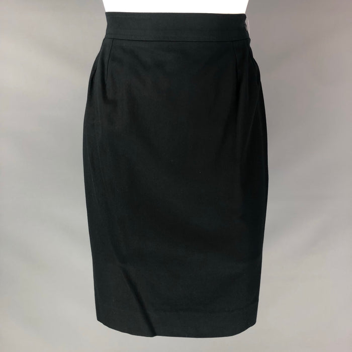 YVES SAINT LAURENT Size 8 Black Cotton Solid Pencil Below Knee Skirt