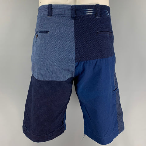 UNIONMADE x J.S. HOMESTEAD Size 36 Indigo & White Patchwork Cotton Shorts