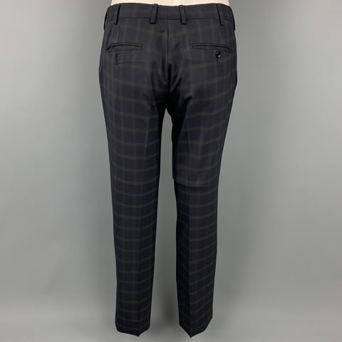 BELVEST Size 38 Regular Navy Window Pane Wool Notch Lapel Suit