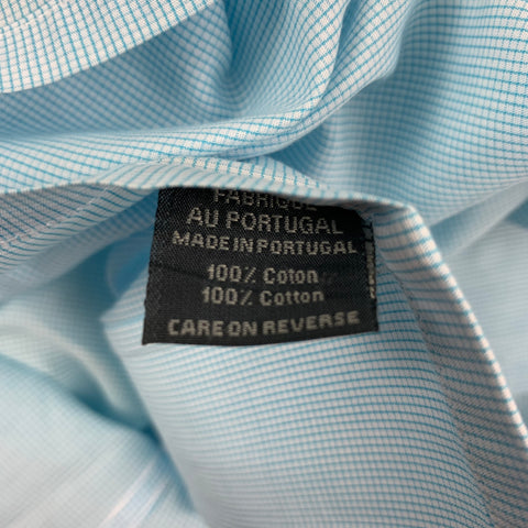EMILE LAFAURIE Size L Turquoise White Checkered Cotton Short Sleeve Shirt
