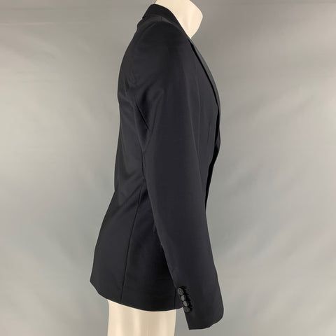 PRADA Taille 38 Manteau de sport à revers cranté en laine unie marine régulière