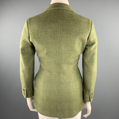 LUCIANO BARBERA Size 10 Green Windowpane Tweed Notch Lapel Jacket