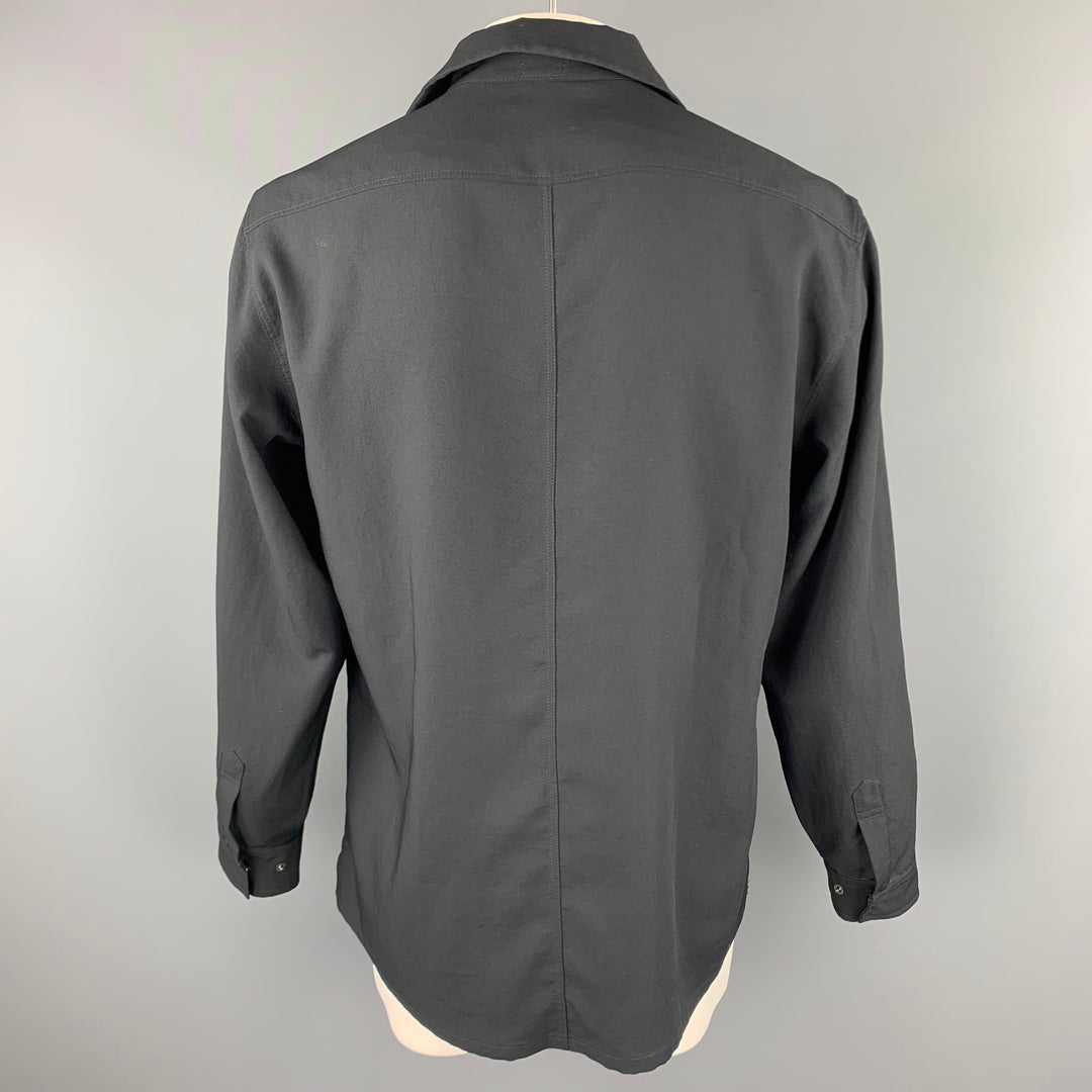 ARMANI COLLEZIONI Size L Black Polyester Patch Pocket Long Sleeve Shirt