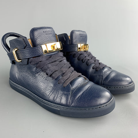 BUSCEMI Size 8 Navy Leather High Top Lace Up Sneakers