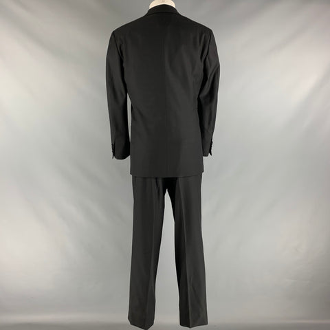 BATTISTONI Size 38 Black Solid Wool Peak Lapel Tuxedo
