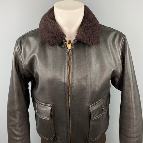 VINTAGE Taille L Veste Bomber En Cuir Marron