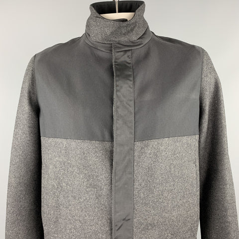 VALENTINO Size 44 Charcoal & Black Mixed Fabrics Wool Zip & Snaps Jacket