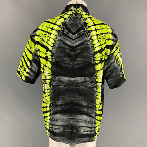 VALENTINO Taille S Noir Vert Tie Dye Viscose Chemise à manches courtes surdimensionnée