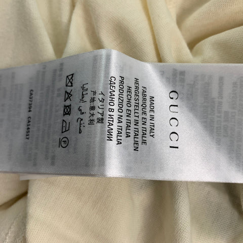 GUCCI Size XXS Beige Multi-Color Embroidery Cotton Crew-Neck T-shirt