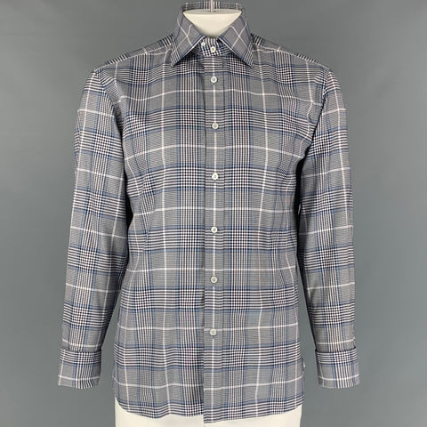 TOM FORD Size L Blue White  Plaid Cotton Button Up Long Sleeve Shirt
