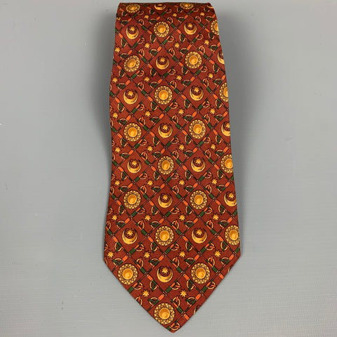 SALVATORE FERRAGAMO Copper Sun & Moon Print Silk Tie