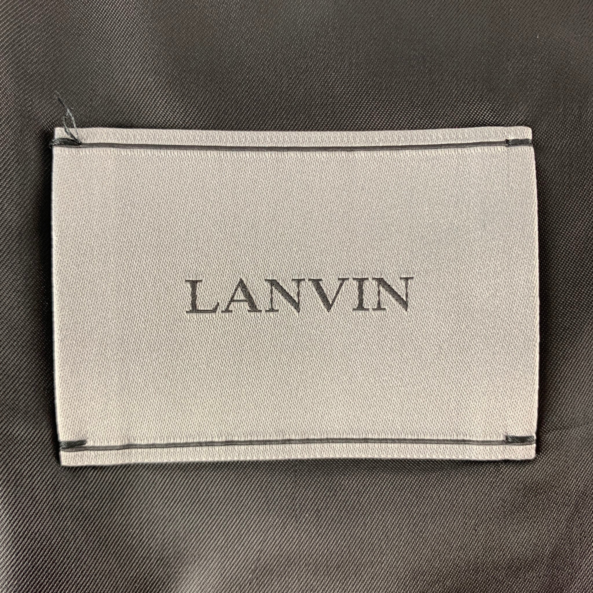 LANVIN Chest Size 42 Regular Navy Burgundy Jacquard Silk / Polyester Sport  Coat