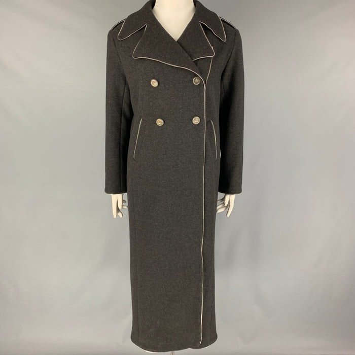 CHANEL Pre-Fall 2008 Size 14 Charcoal Wool Polyamide Double Breasted Coat