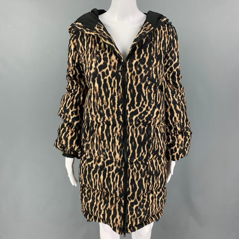 PAM & GELA Size S Tan Black Polyester Animal Print Parka Coat