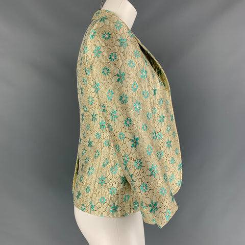 MARNI Size 4 Turquoise &  Gold Acetate Blend Floral Jacket