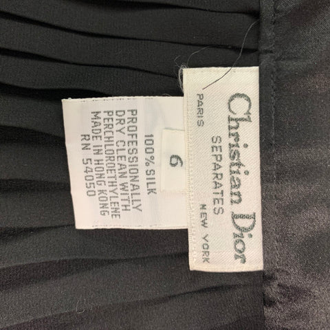 CHRISTIAN DIOR Talla 6 Falda plisada a media pierna de seda negra