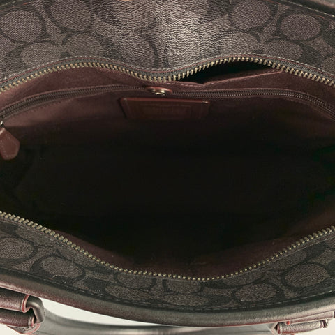 COACH Black Leather Monogram Canvas Tote Bag