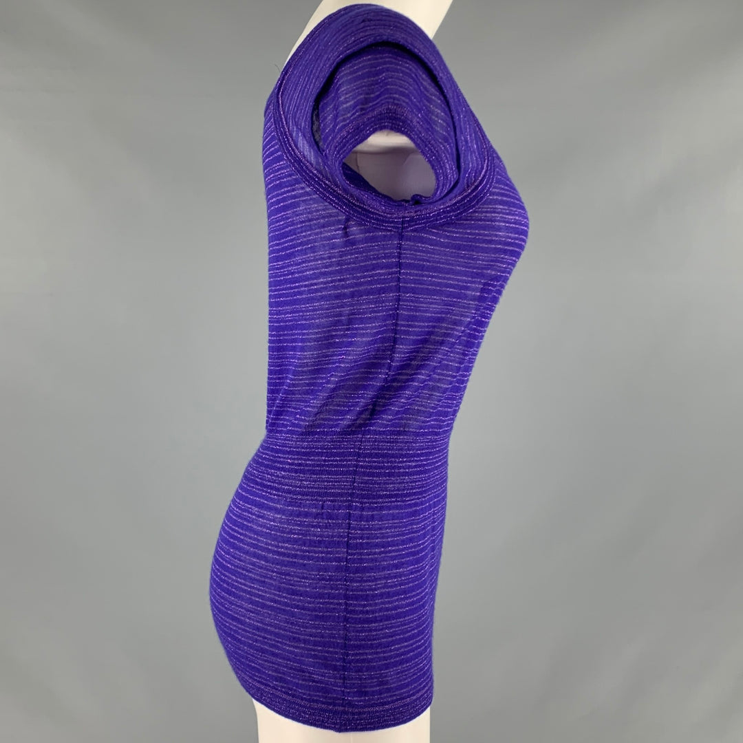 LOUIS VUITTON Size S Purple Cashmere Blend Stripe Short Sleeve Casual Top