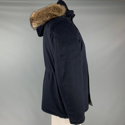 LORO PIANA Size 42 Navy Cashmere Zip & Snaps Jacket
