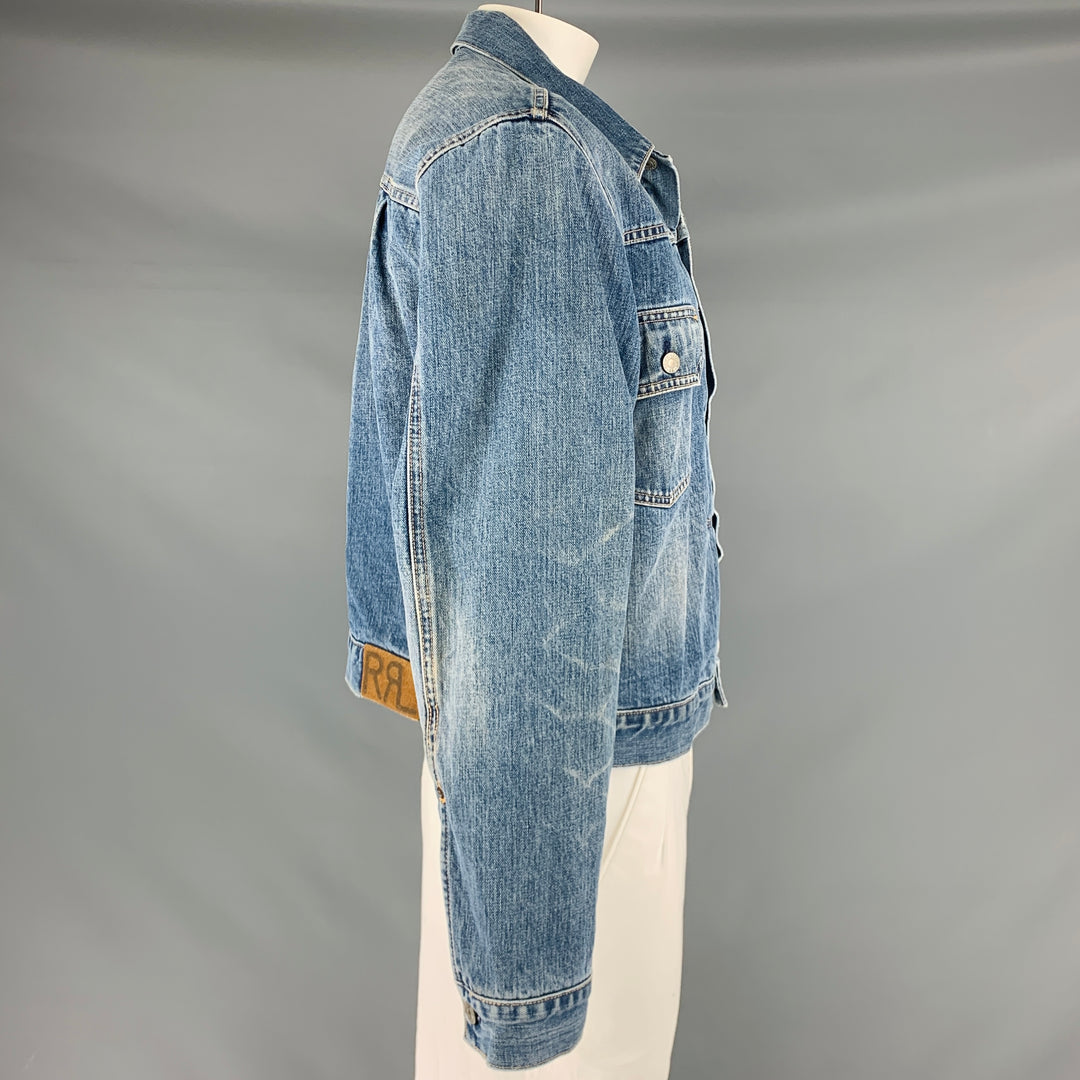 RRL by RALPH LAUREN Size XL Blue Wash Denim Trucker Jacket