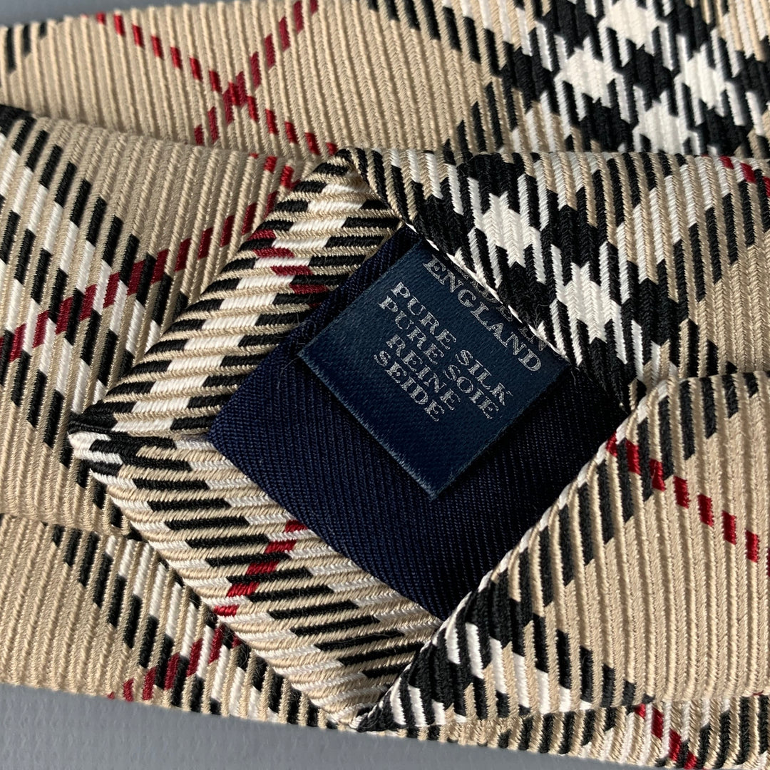 BURBERRY LONDON Beige Black & White Plaid Silk Tie – Sui  display picture 1