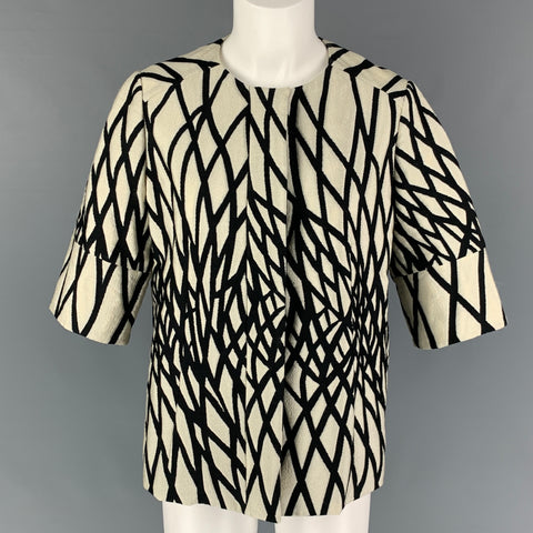 MARNI Size 6 Black White Cotton Blend Abstract Jacket