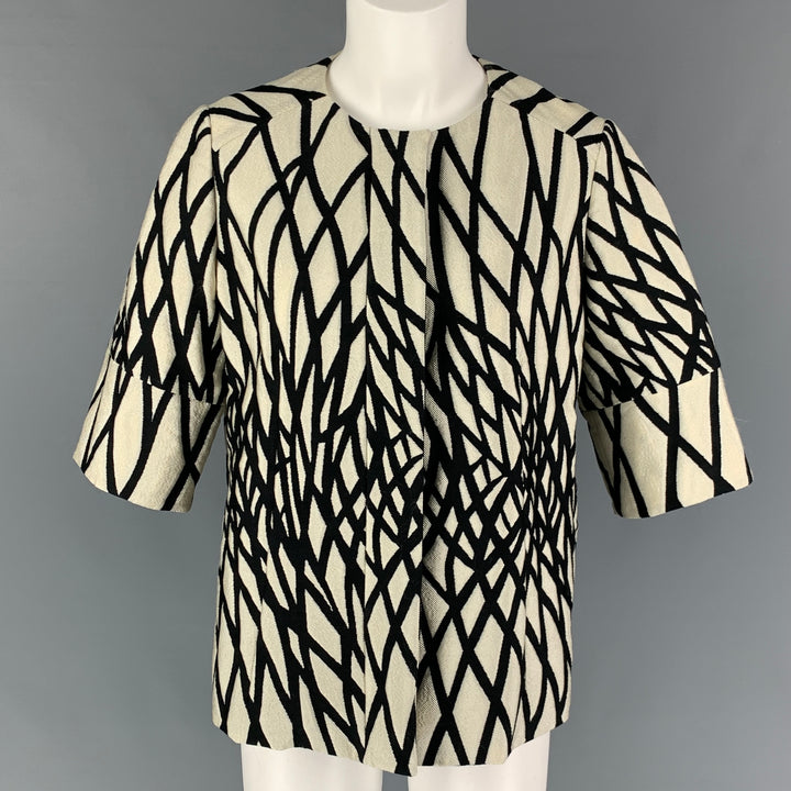 MARNI Size 6 Black White Cotton Blend Abstract Jacket