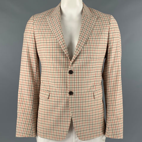 PRADA Size 42 Beige Red Black Window Pane Wool Mohair Sport Coat