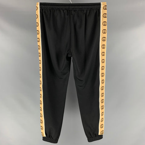 GUCCI Size L Black Khaki Monogram Polyester Cotton Sweatpants Casual Pants