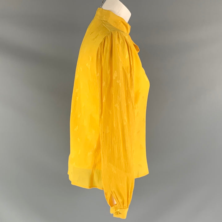 UNGARO Size 6 Yellow Ribbed Long Sleeve Blouse