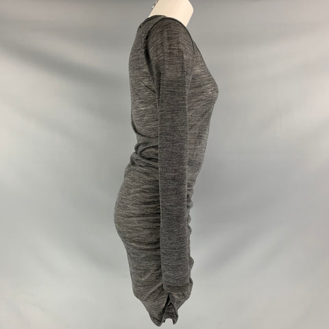 COTELAC Size S Grey Heather Wool &  Polyester Ruched Mini Dress