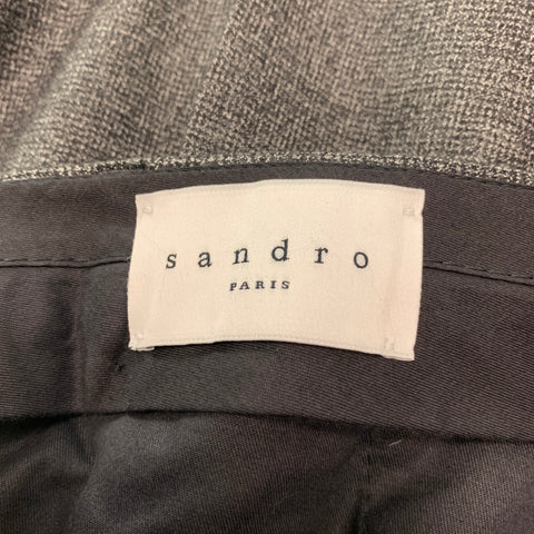 SANDRO Size 32 Grey Black Grid Wool Elastane Zip Fly Dress Pants