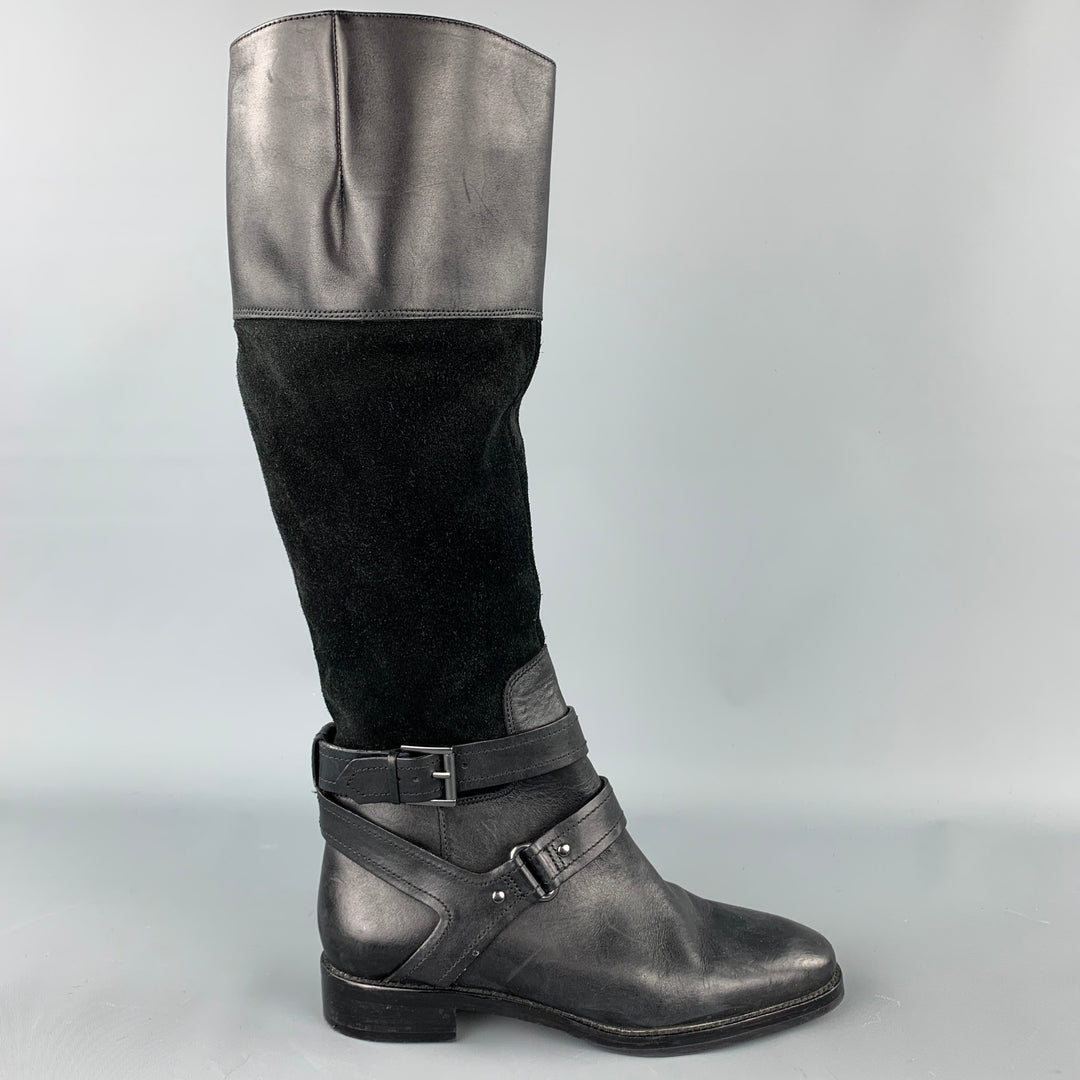 JOAN & DAVID Size 6.5 Black Two Toned Suede Riding Boots