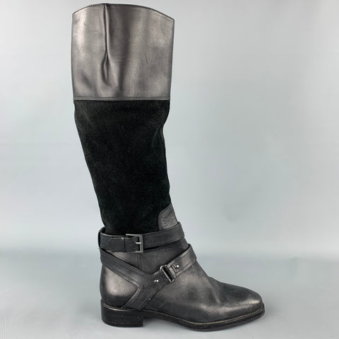 JOAN &amp; DAVID Talla 6.5 Botas de montar de ante de dos tonos negras