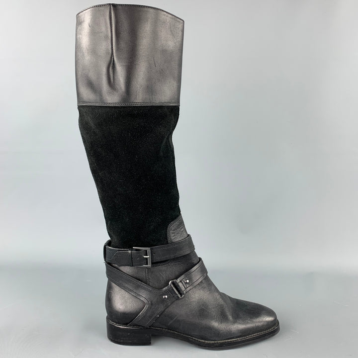 JOAN & DAVID Size 6.5 Black Two Toned Suede Riding Boots