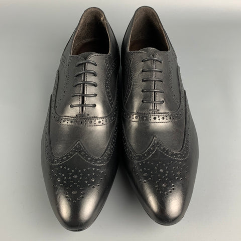 A.TESTONI Size 9 Black Perforated Leather Wingtip Lace Up Shoes