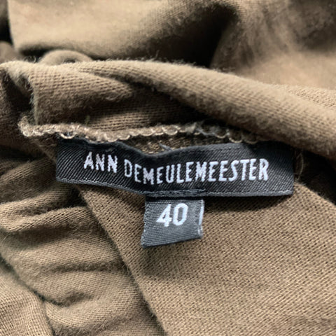 ANN DEMEULEMEESTER Size 8 Green Cotton Mock Neck Casual Top