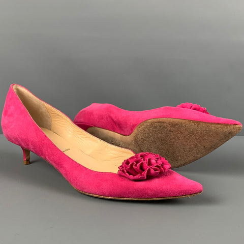 BUTTER Taille 9.5 Escarpins à talon chaton en daim fuchsia à fleurs