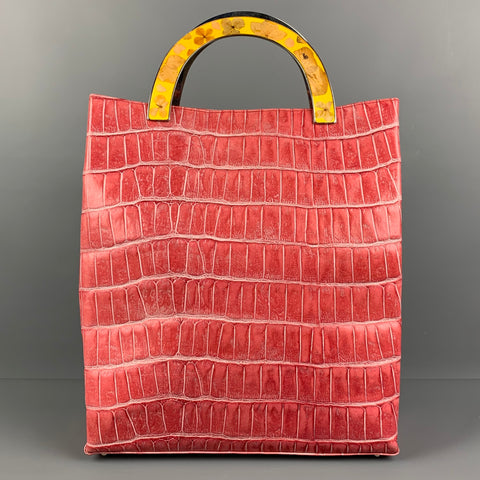 JOHN GALLIANO Pink Yellow Embossed Leather Handbag