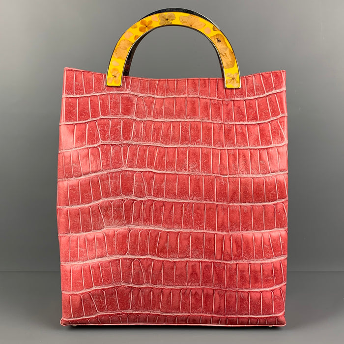 JOHN GALLIANO Pink Yellow Embossed Leather Handbag