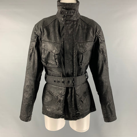 RALPH LAUREN Talla 4 Chaqueta negra de algodón y elastano con cremallera y broches