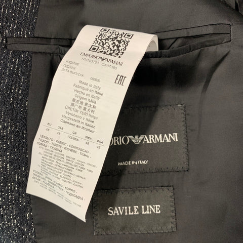 EMPORIO ARMANI Size 38 Navy Silver Metallic Viscose Blend Sport Coat