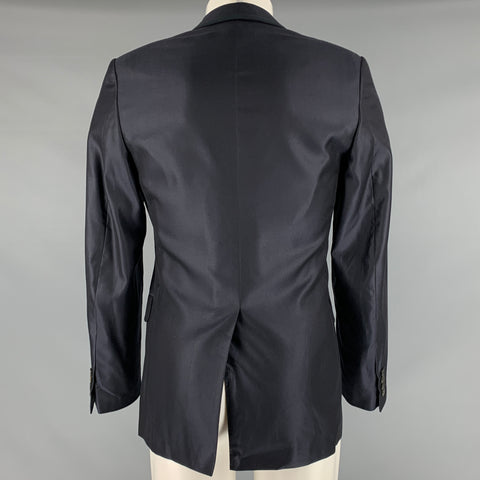 LANVIN Taille 36 Manteau de sport à revers cranté en laine et soie noire marine